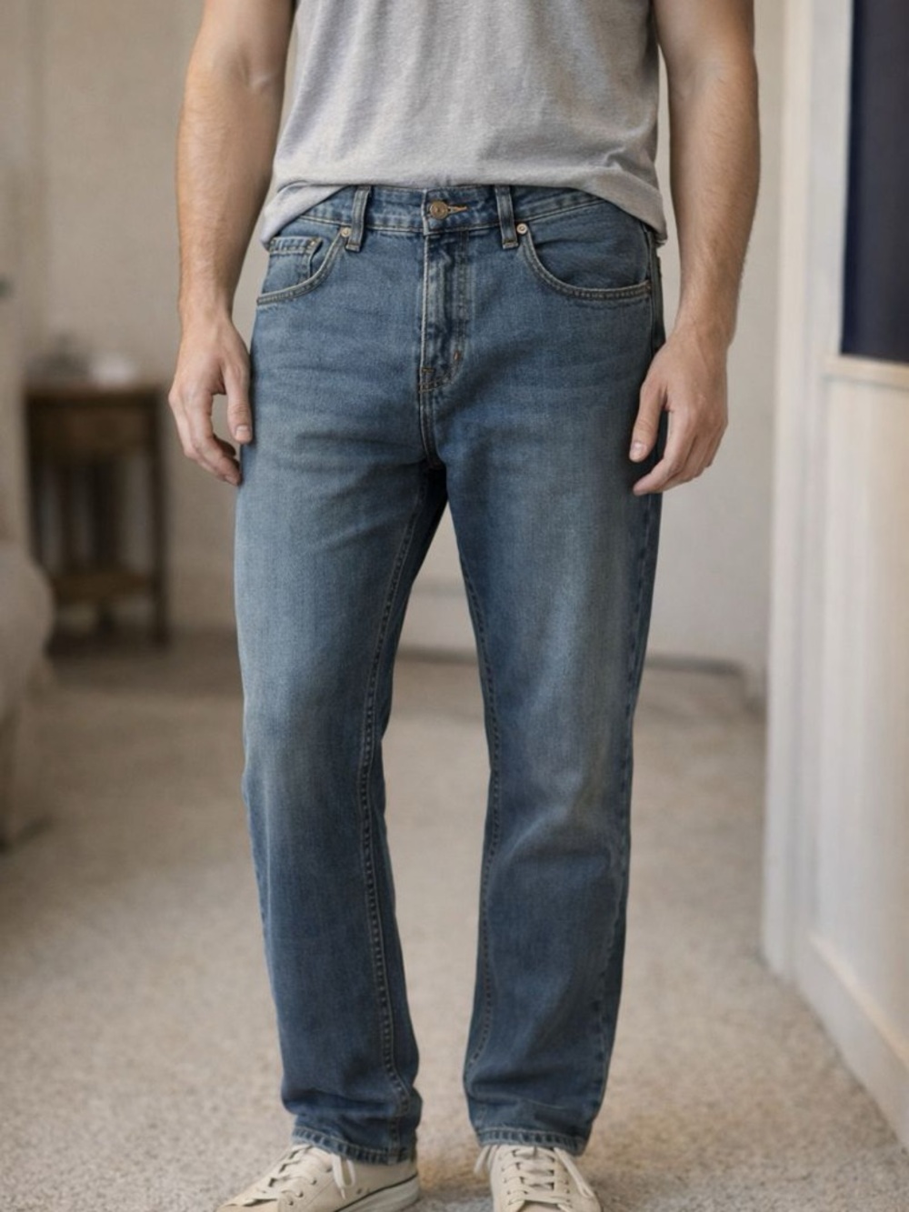 Smith Mills Men's Tailored Fit Straight Leg Jeans Medium Blue Denim 44x30